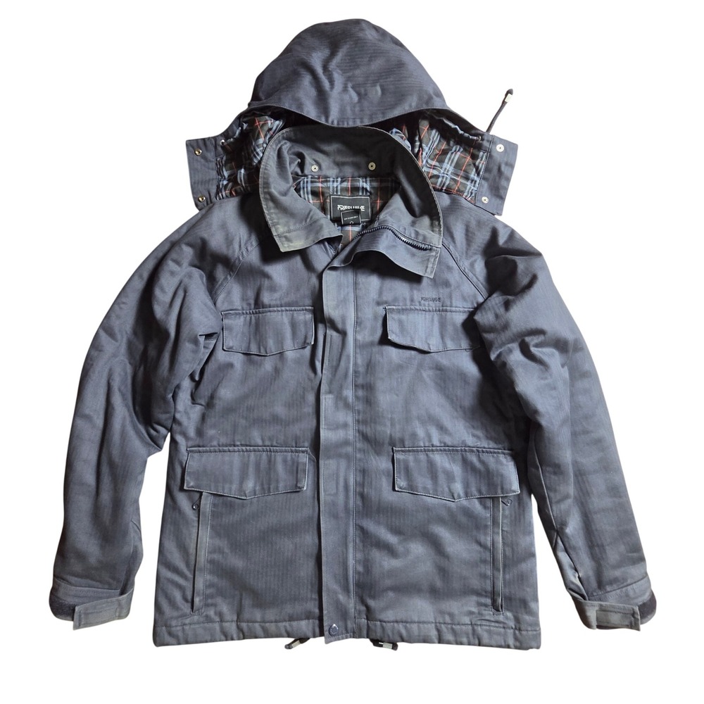Freshjive Utility Field Jacket L Detachable Hood Plaid Lined Streetwear Gorpcore